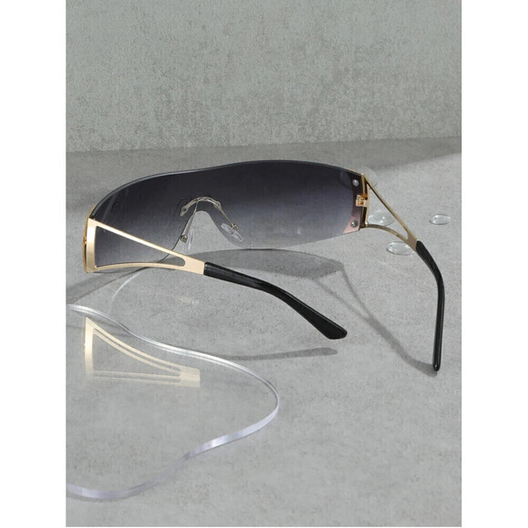 Frameless Large Sunglasses With Gold Side Rims - Picture 3 of 10